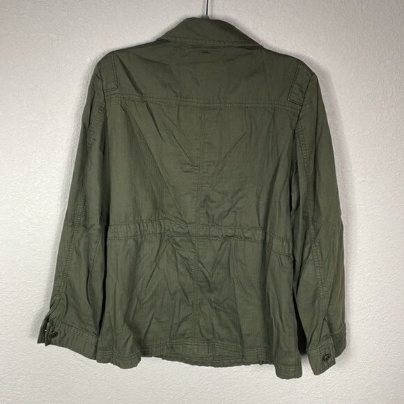 Caslon Button Front Utility Shacket Army Green with Flap Pockets Collared Sz S - Picture 4 of 12